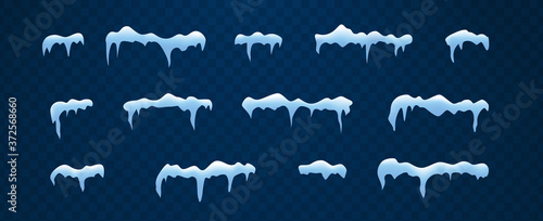 Frost decoration collection for frames. Horizontal frozen snow set.