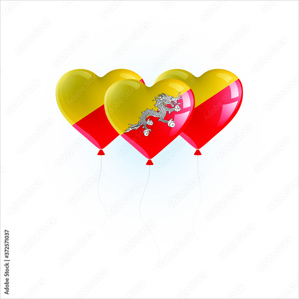 Heart shaped balloons with colors and flag of BHUTAN vector illustration design. Isolated object.