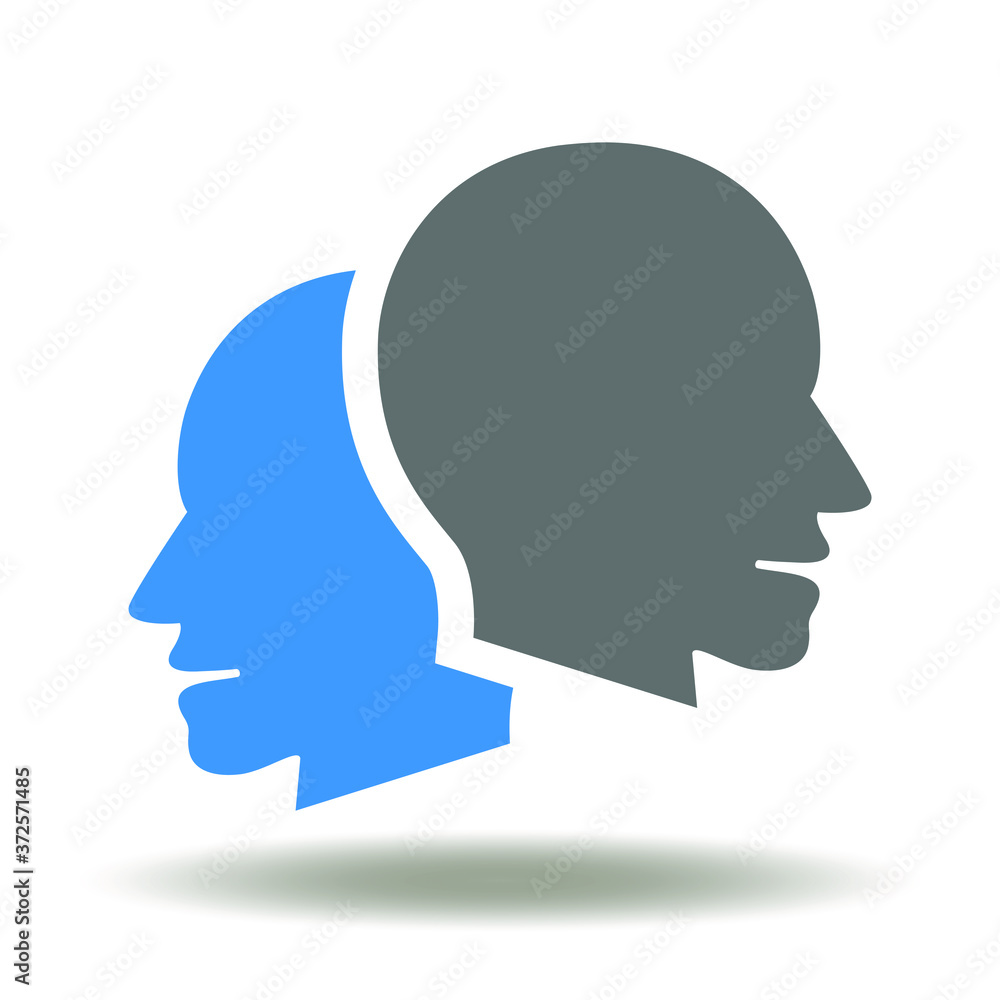 Two Human Head Icon Vector. Brainstorming Logo. Collaboration Coperative Business People Sign.