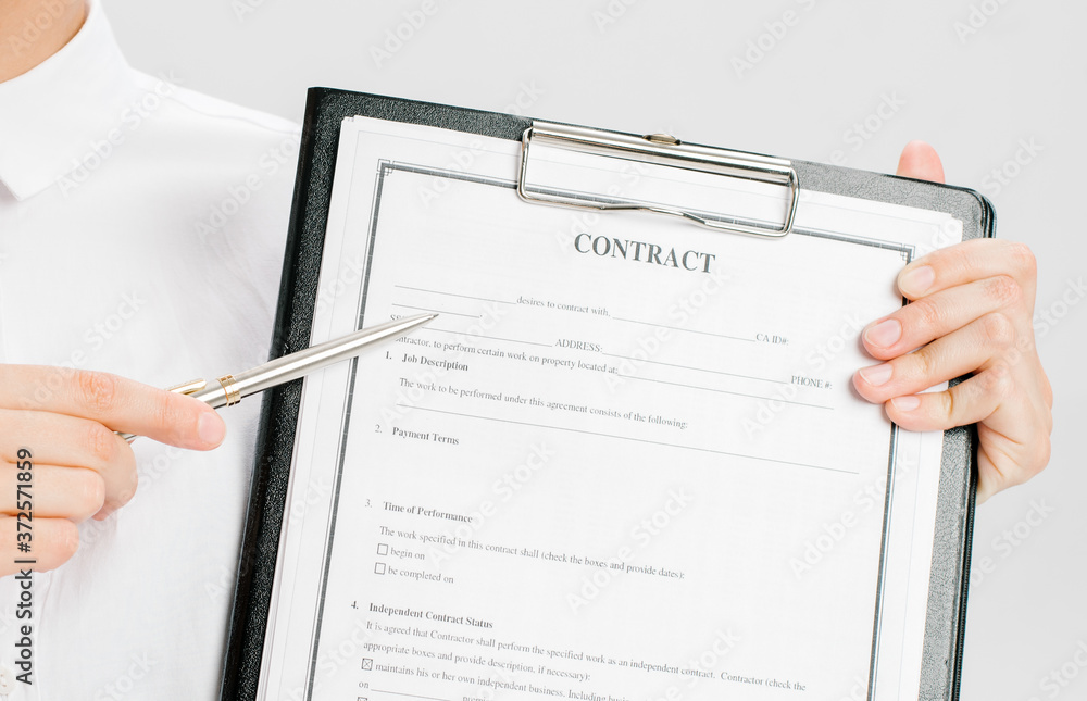 Fototapeta premium business woman in white shirt isolated on white background studio. Mock up copy space Hold clipboard with papers document