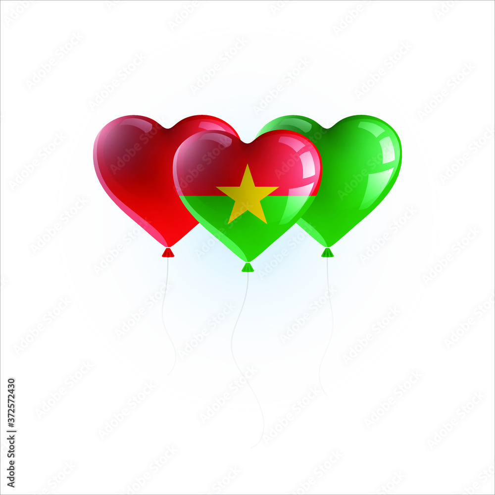 Heart shaped balloons with colors and flag of BURKINA FASO vector illustration design. Isolated object.
