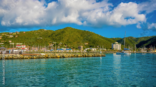 Fototapeta Naklejka Na Ścianę i Meble -  A view of the harbour at Road Town on Tortola in the early morning sunshine