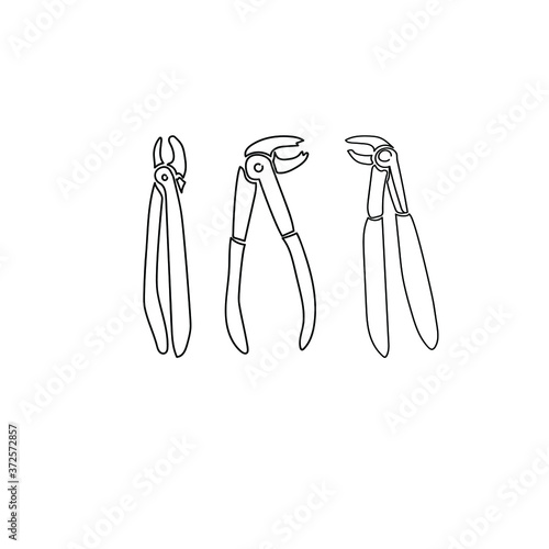 dental instrument set dental extraction forceps, outline vector illustration