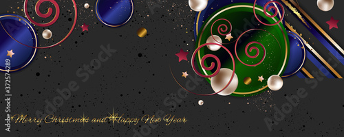 Modern festive Christmas and Happy New Year gold design on a dark background abstract shiny color golden. Vector modern dressy banner