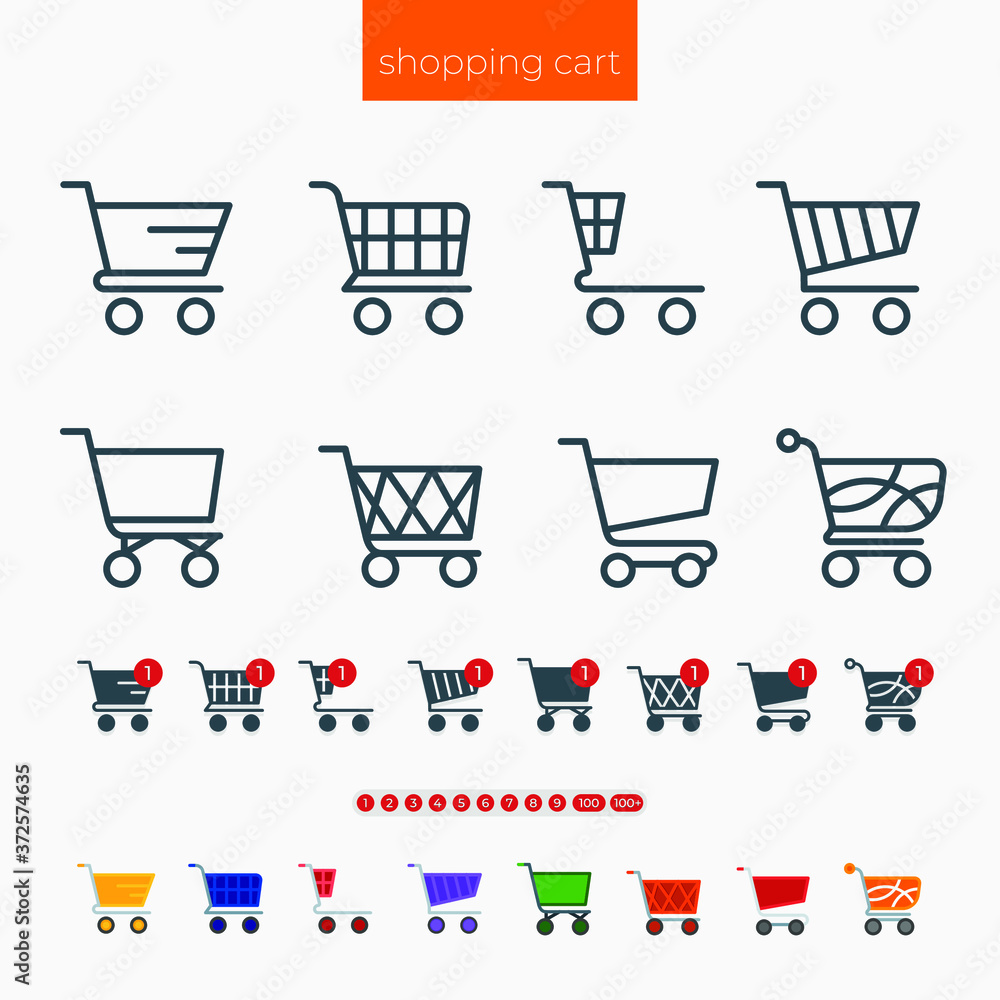 Shopping cart vector pack for apps and websites