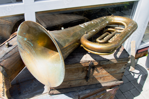 Old tuba - wind musical instrument