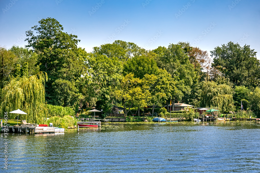 Banks of the Havel river in the area of Western Potsdam in Brandenburg, Germany