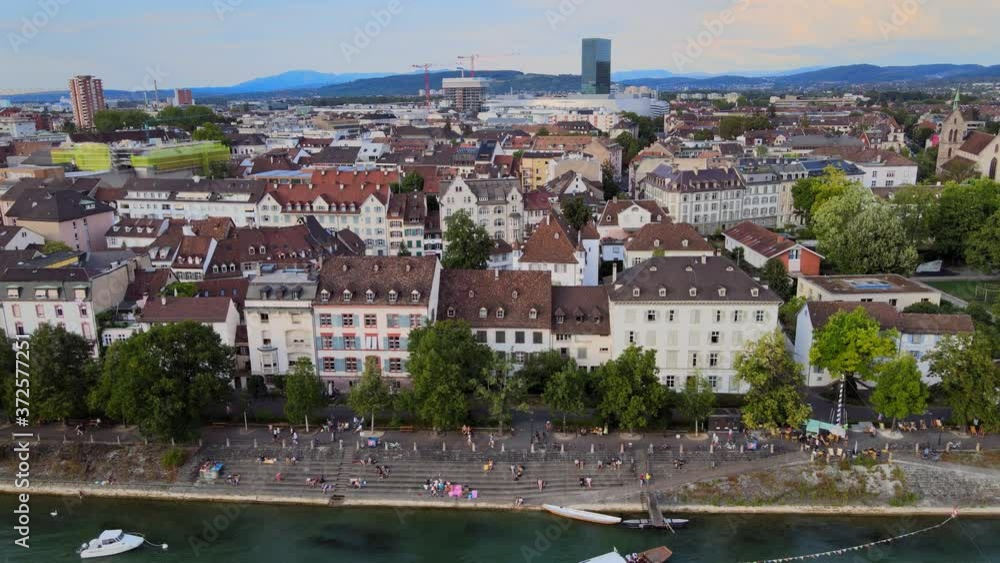 Historic district of Basel in Switzerland and River Rhine - aerial view - travel photography Historic district of Basel in Switzerland and River Rhine - aerial view - travel photography