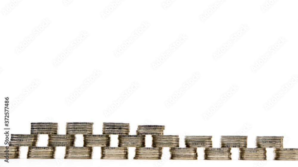 Coins pyramid increasing on white background - stop motion Coins pyramid increasing on white background - stop motion