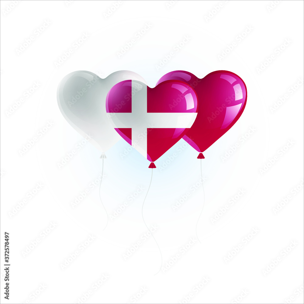 Heart shaped balloons with colors and flag of DENMARK vector illustration design. Isolated object.