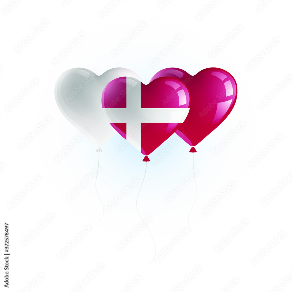 Heart shaped balloons with colors and flag of DENMARK vector illustration design. Isolated object. Heart shaped balloons with colors and flag of DENMARK vector illustration design. Isolated object.