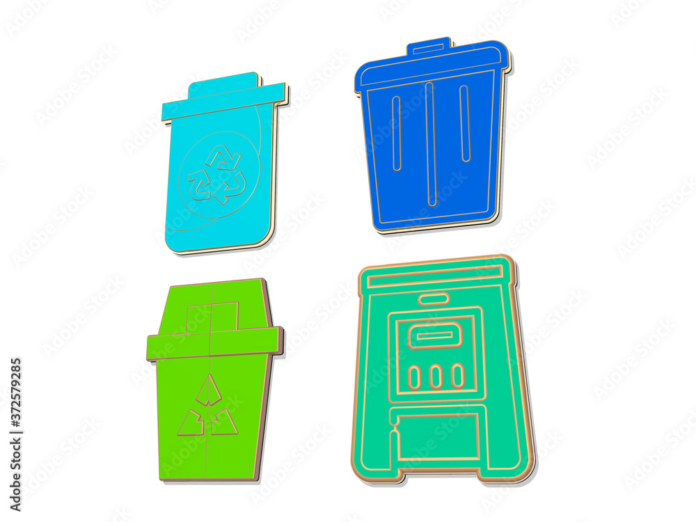 bin 4 icons set, 3D illustration for garbage and background bin 4 icons set, 3D illustration for garbage and background