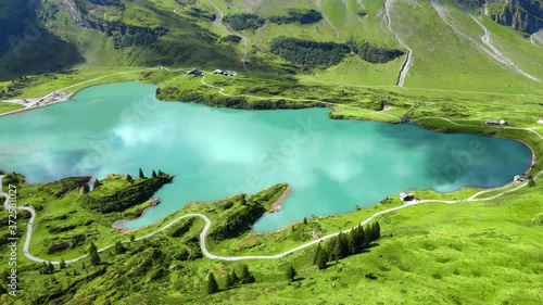 The beautiful mountain lake in the Swiss Alps - aerial view on Mount Titlis - travel photography photo
