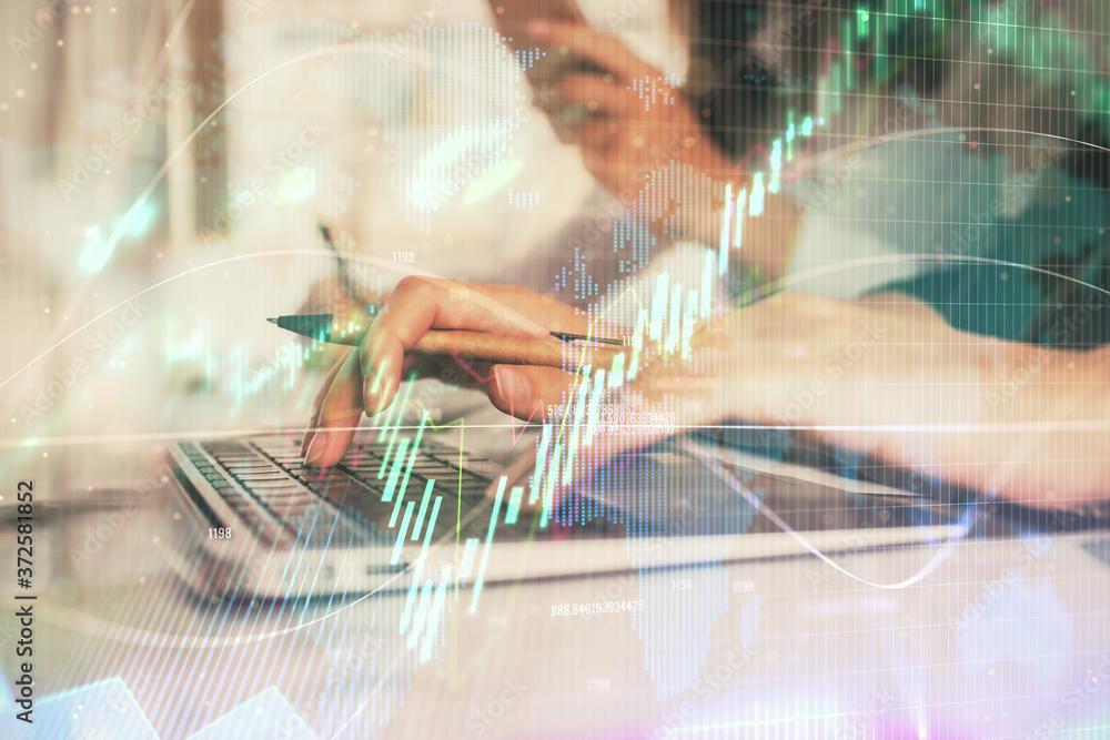 custom made wallpaper toronto digitalMulti exposure of woman hands typing on computer and financial graph hologram drawing. Stock market analysis concept.