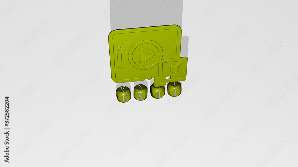 exit 3D icon over cubic letters, 3D illustration for background and door exit 3D icon over cubic letters, 3D illustration for background and door