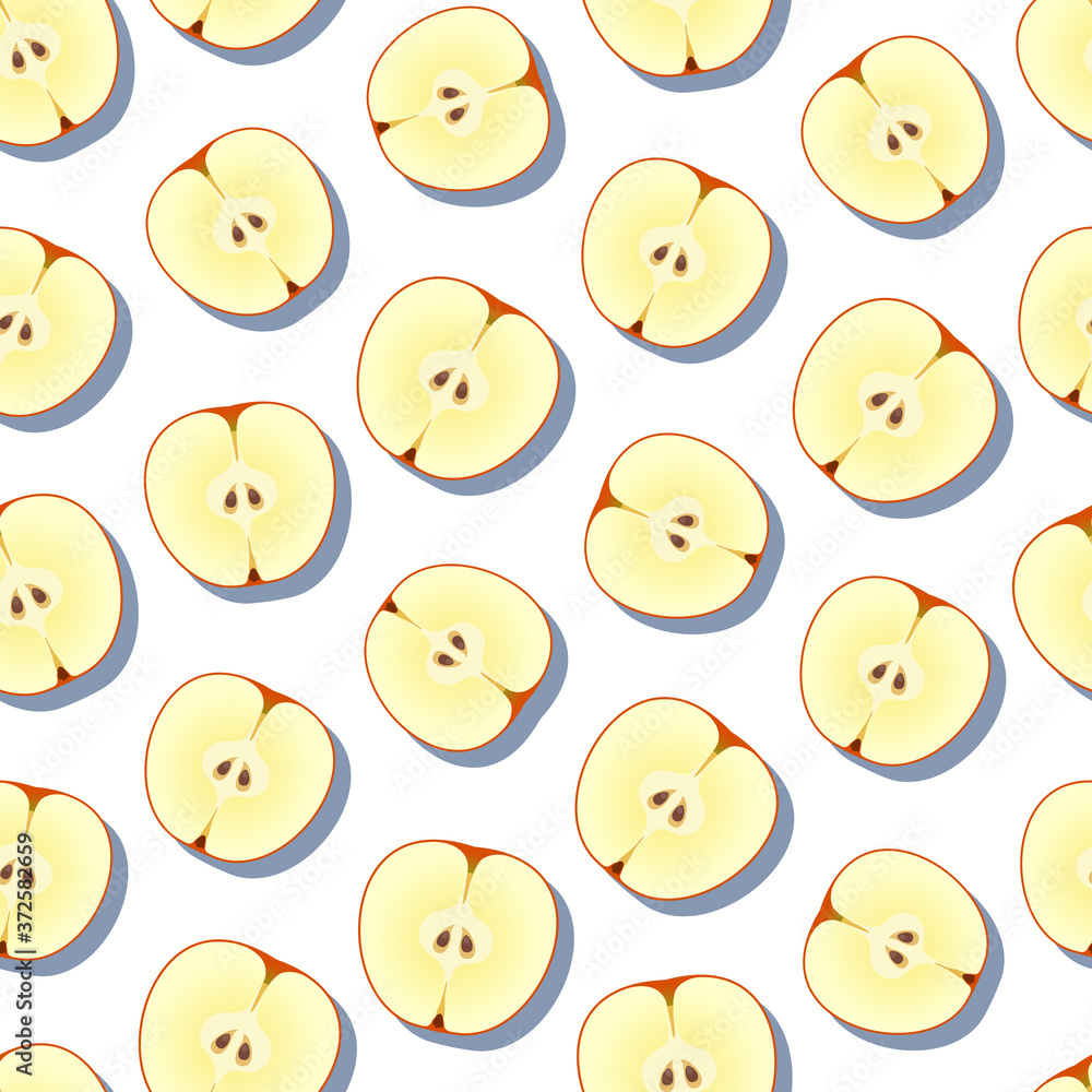 Seamless pattern with sliced ripe sweet apples, fruit background Seamless pattern with sliced ripe sweet apples, fruit background
