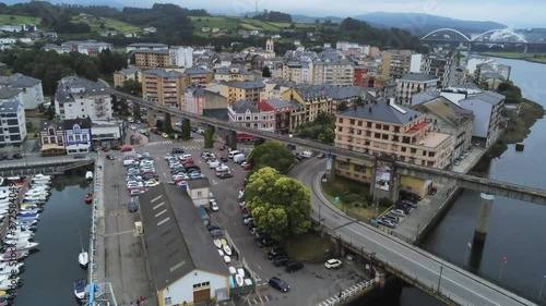 Navia, coastal village of Asturias,Spain Aerial Drone Footage photo