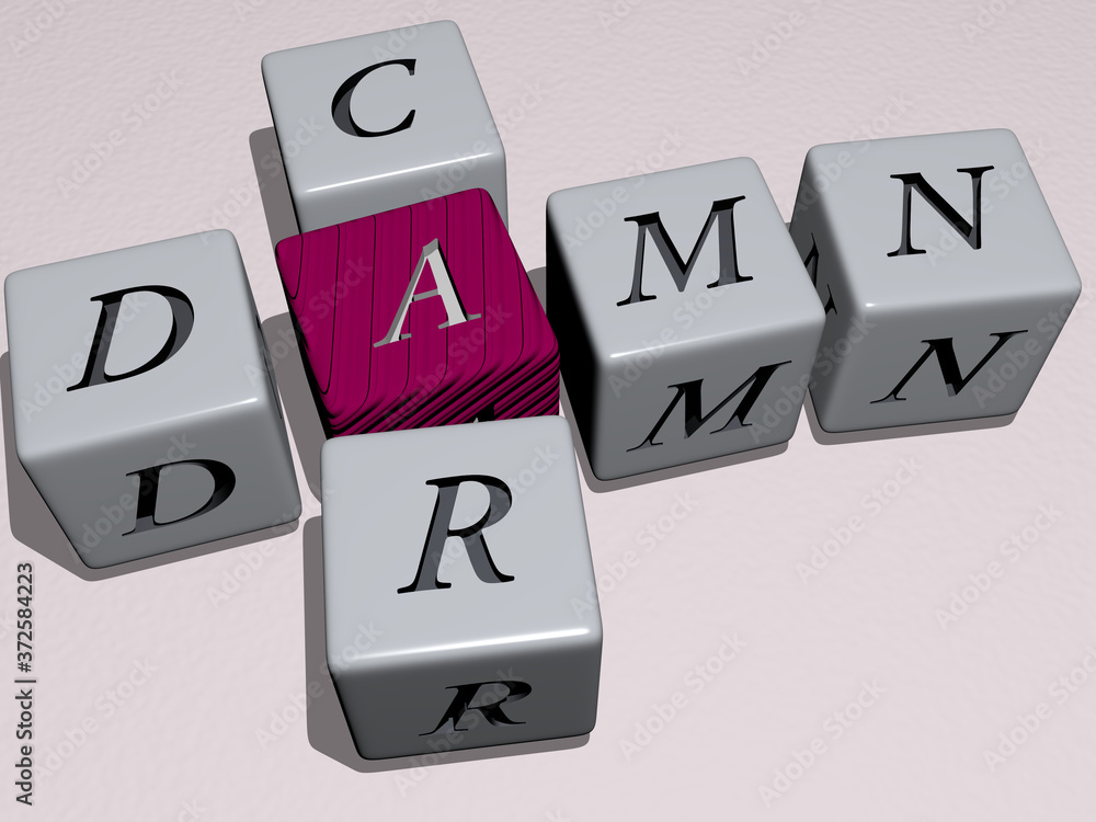 damn car crossword by cubic dice letters, 3D illustration for black and background damn car crossword by cubic dice letters, 3D illustration for black and background