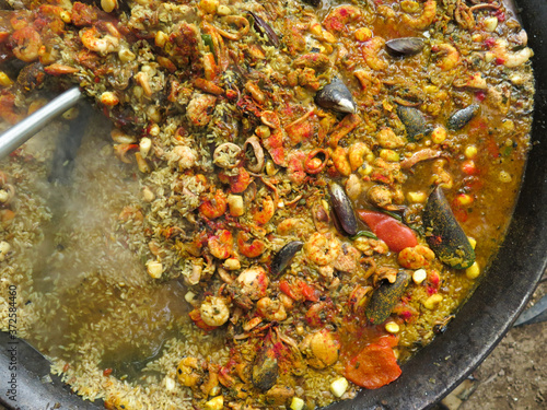 Paella pan in preparation process