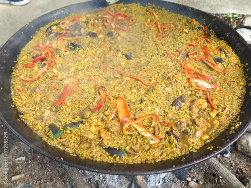 Paella pan in preparation process