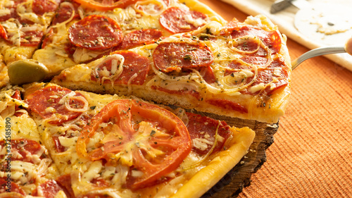 pizza with salami and cheese