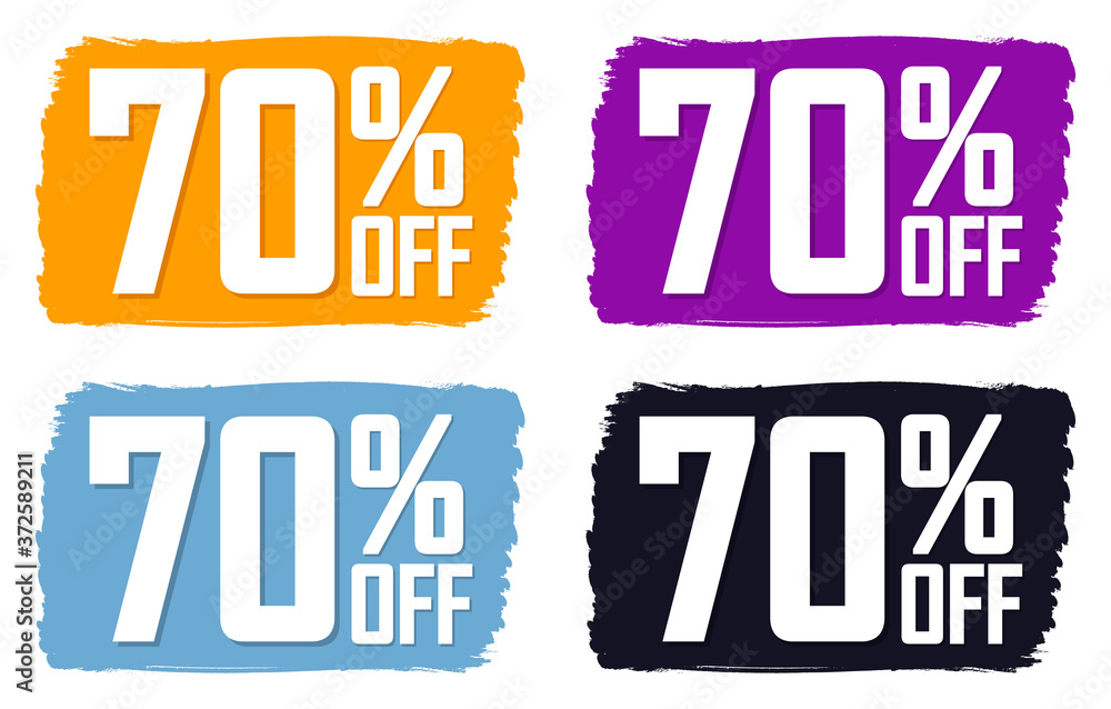 Obraz premium Set Sale 70% off banners, discount tags design template, grunge brush, vector illustration