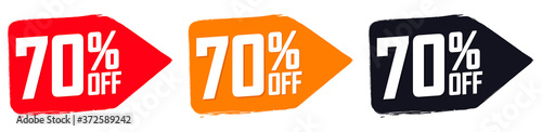 Set Sale 70% off banners, discount tags design template, grunge brush, vector illustration