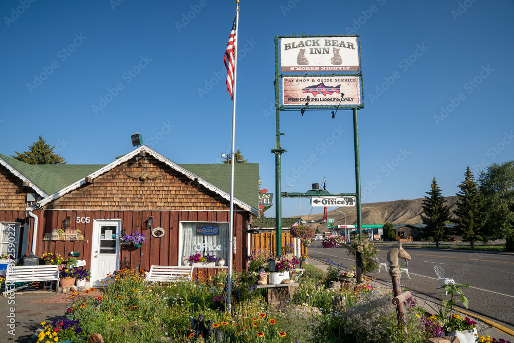 Dubois, Wyoming July 26, 2020 Sign and office for the Black Bear Inn