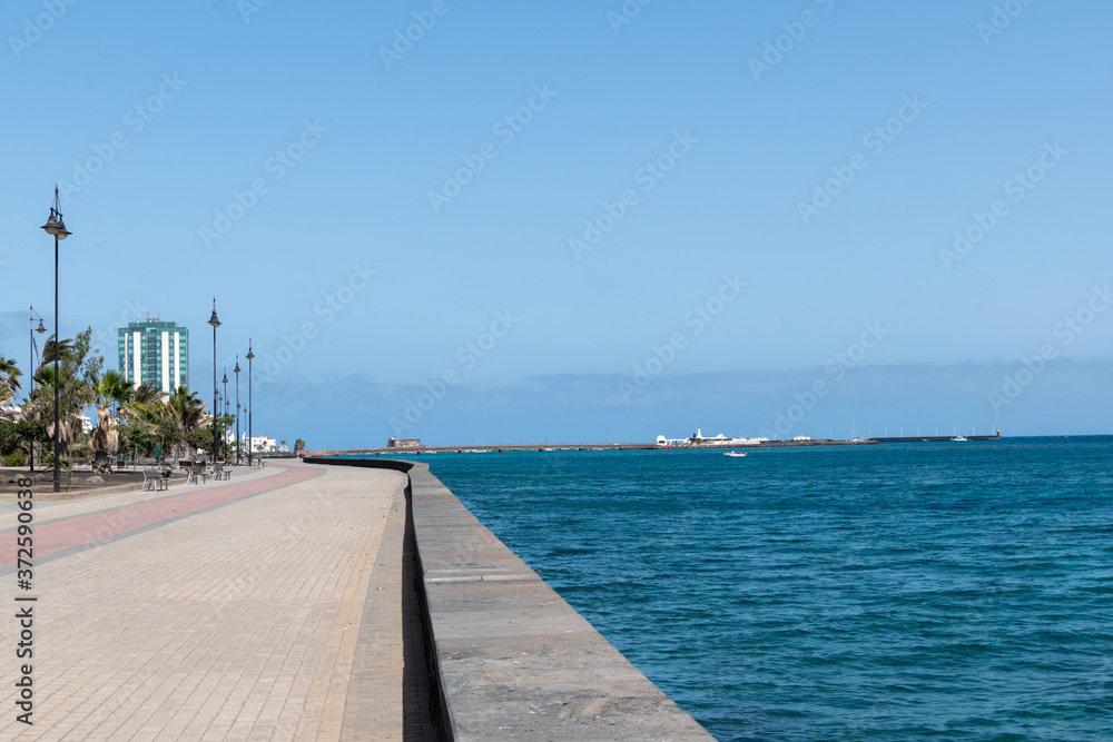 Views of the sea and the city of Arrecife on the island of Lanzarote,Spain