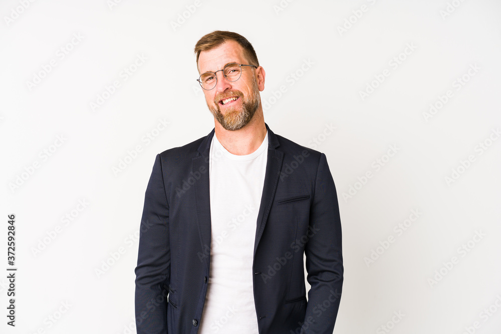 Senior business man isolated on white background happy, smiling and cheerful. Senior business man isolated on white background happy, smiling and cheerful.