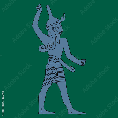 God Baal. Figure of ancient man in hat or helm. Ugarit Canaan Hittites culture.