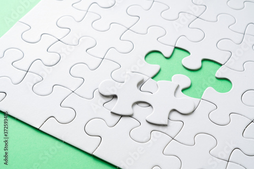 White Jigsaw Puzzle with Green Background