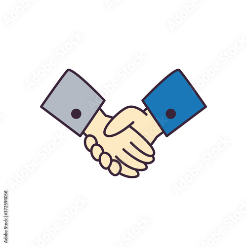 hands shake line and fill style icon vector design