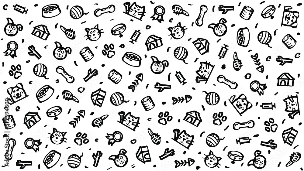 Abstract Doodle Elements Hand Drawn Collection Pets Animal Sketch Vector Design Style Background Dog Cat Bone Food Training Caring Grooming Illustration Icons Abstract Doodle Elements Hand Drawn Collection Pets Animal Sketch Vector Design Style Background Dog Cat Bone Food Training Caring Grooming Illustration Icons