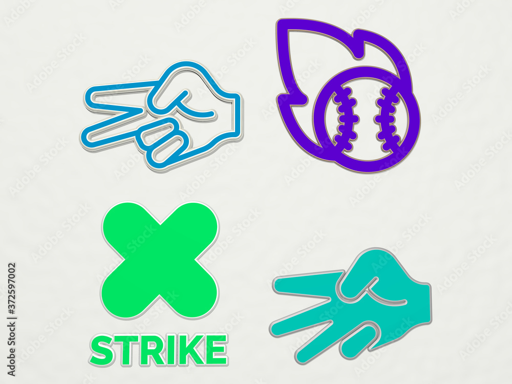 STRIKE 4 icons set, 3D illustration for background and lightning