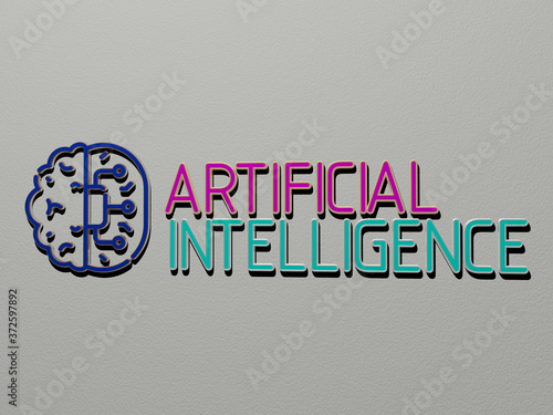 3D illustration of ARTIFICIAL INTELLIGENCE graphics and text made by metallic dice letters for the related meanings of the concept and presentations for background and abstract photo