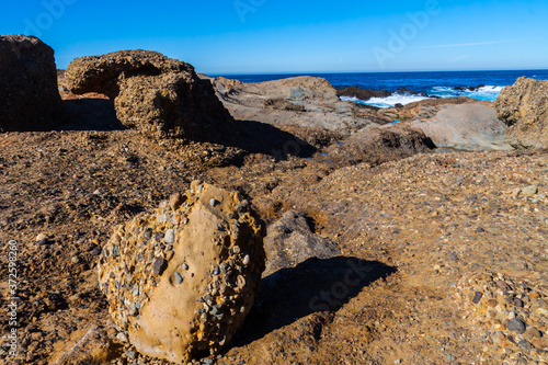 Sandstone and Conglomerate Beds of The Carmelo Foundation on  Sea Lion Point, Point  Lobos, State Natural Reserve, Big Sur, California, USA