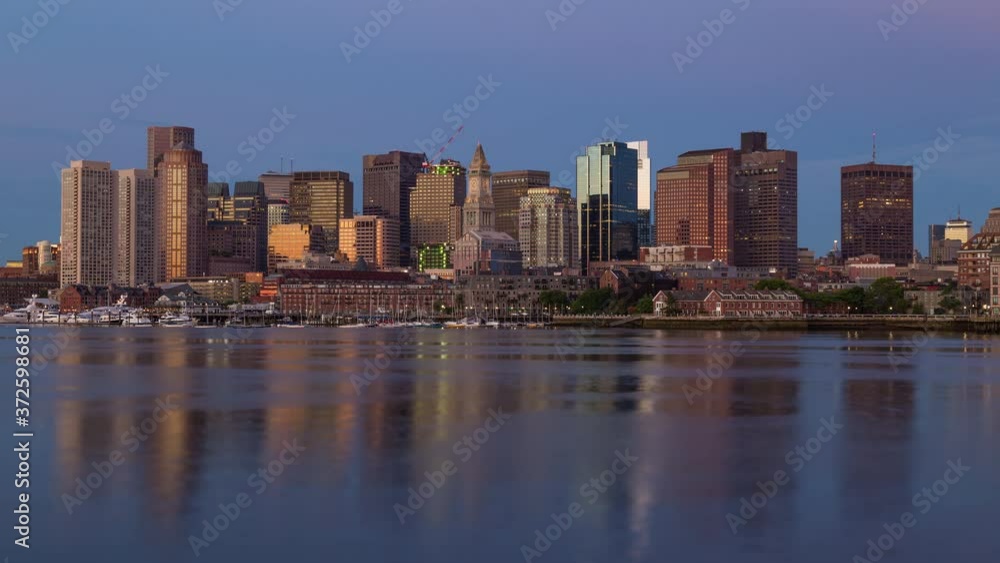 timelapse shot of Boston skyline at dawn wide timelapse shot of Boston skyline at dawn wide