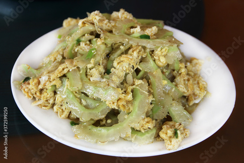 Stir-fried bitter gourd with egg in Tibet, China 