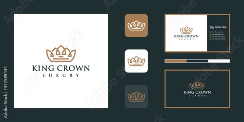 Elegant simple logo crown design, symbol for kingdom, king and leader and business card