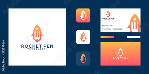 Pencil rocket start up, creative energy genius artist or designer, vector design and creativity logo or icon, art startup.