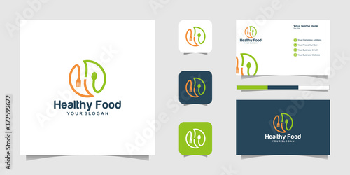 Healthy Food Logo Healthy Food Logo with negative space for spoons and forks and inspired business card