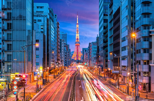 Tokyo city street view with Tokyo Tower