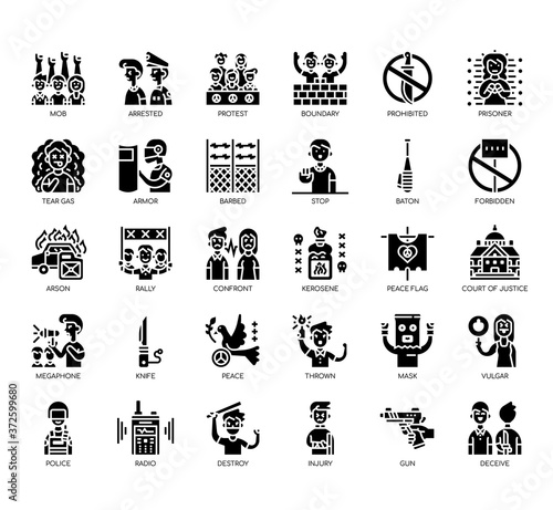 Set of protest thin line and pixel perfect icons for any web and app project.