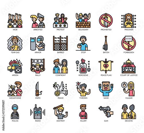 Set of protest thin line and pixel perfect icons for any web and app project.