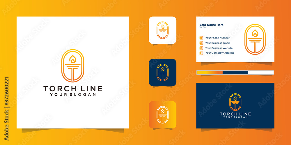 Initial Letter T Burning Torch Fire Flame with Pillar column logo and business card Initial Letter T Burning Torch Fire Flame with Pillar column logo and business card