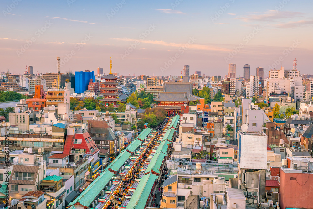 Top view of Asakusa area in Tokyo Japan