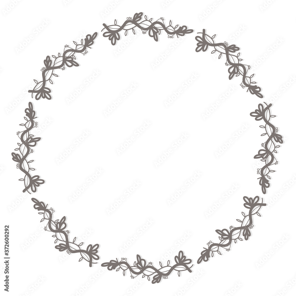 Hand drawn round floral decorative frame on white background Hand drawn round floral decorative frame on white background