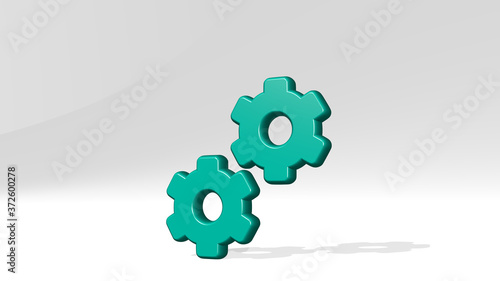 cog double 3D icon casting shadow, 3D illustration for gear and background