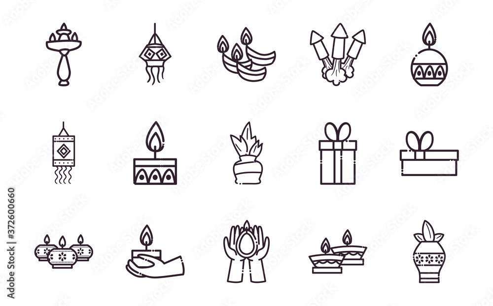 diwali line style set of icons vector design